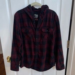 Aritzia TNA - Hooded Flannel - Maroon / Black Checkered - Size M